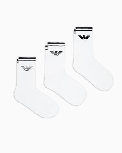 Emporio Armani Intimates Men's 3 Pack Eagle Crew Socks, White/White/White, One Size