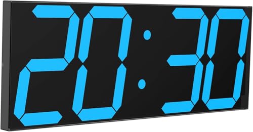 CHKOSDA LED Large Digital Wall Clock, Oversize Wall Clock with 6” Numbers, Remote Control Count up/Countdown Timer Clock, Auto Dimmer, Big Calendar and Thermometer(Ice Blue)