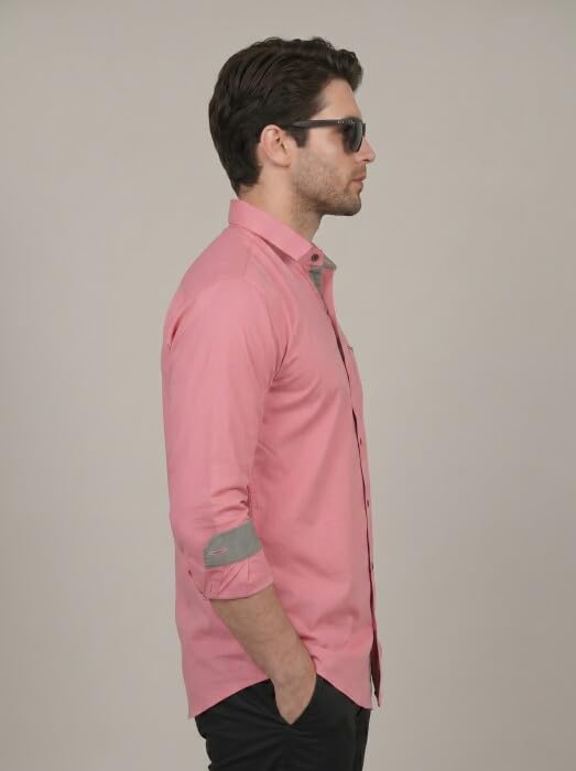 Image of Diverse Men's Cotton Blend Shirt with Pocket Design Spread Collar Full Sleeves Regular Fit and Standard Length | Comfortable Cotton Casual Shirt for Man
