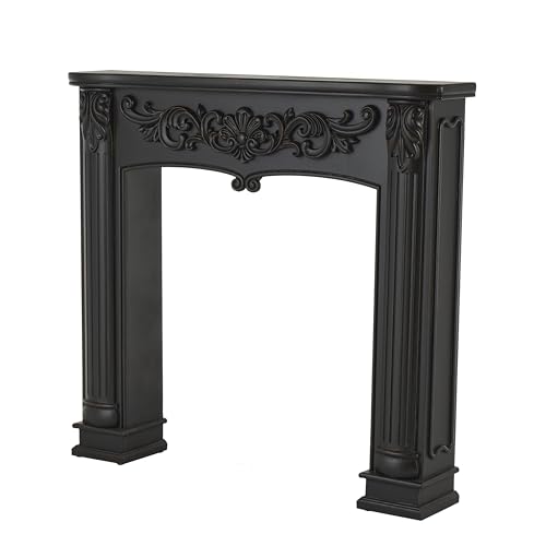 Image of Deco 79 Wooden Scroll Fireplace Mantle Freestanding with Floral Accents, 45 inch x 9 inch x 43 inch, Black