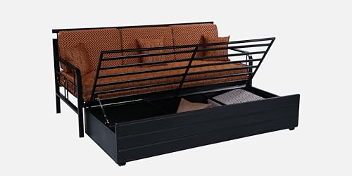 Image of 3 Seater Metal Sofa Cum Bed with Hydraulic Storage | Comfortable Sofa Set for, Living Room, Bedroom, Guest Room| Single Size Convertible Sofa with Cushion |Single Size (Multi Brown & Black)