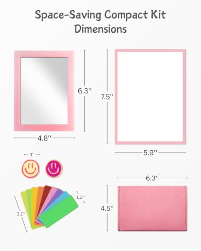 Image of Mymazn Locker Accessories Kit Magnetic Mirror for School Locker Rose Pink | 14 Pcs Includes Magnetic Mirror, Whiteboard, Pen Holder, Magnetic Labels & Locker Magnets. Fits School Lockers Office