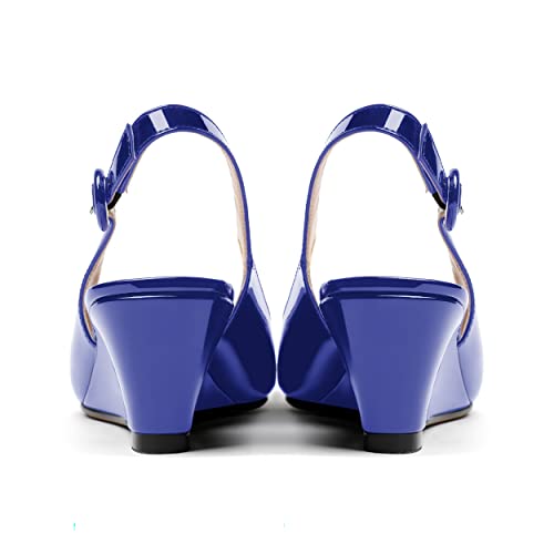 WAYDERNS Women's Pointed Toe Patent Slingback Buckle Wedge Low Heel Pumps Cute Evening Dress Shoes 2 Inch4