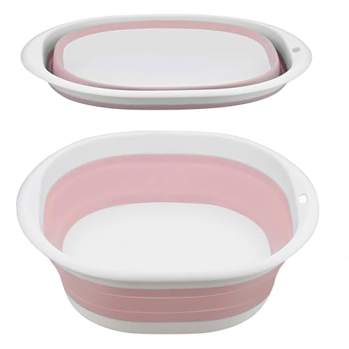 Collapsible Washing Up Bowl Portable Wash Basin Silicone Plastic Basket Multipurpose Outdoor Travel Basin Camping Sink Space Saving Folding Washtub (Pink 3.5L)