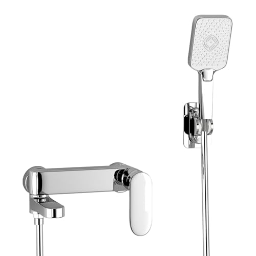Mitigeur de douche mural chromé avec bec pivotant à 90° et ensemble de robinet
