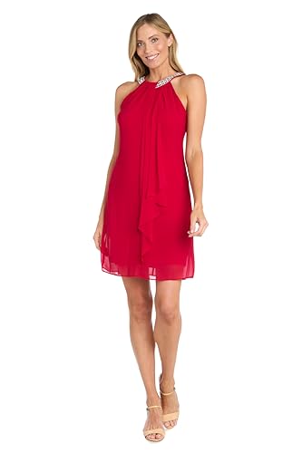 Image of R&M Richards Women's Chiffon Halter Cocktail Dress W /Jeweled Neckband & Cascade Drape