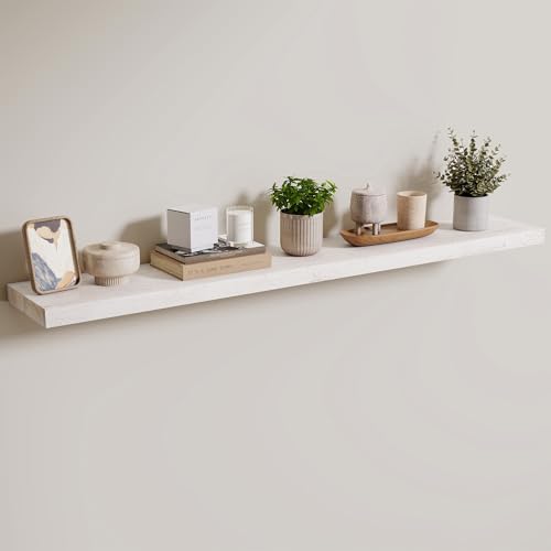 Image of Axeman Floating Shelves for Wall, 48in Reclaimed Elm Wood Shelves, White