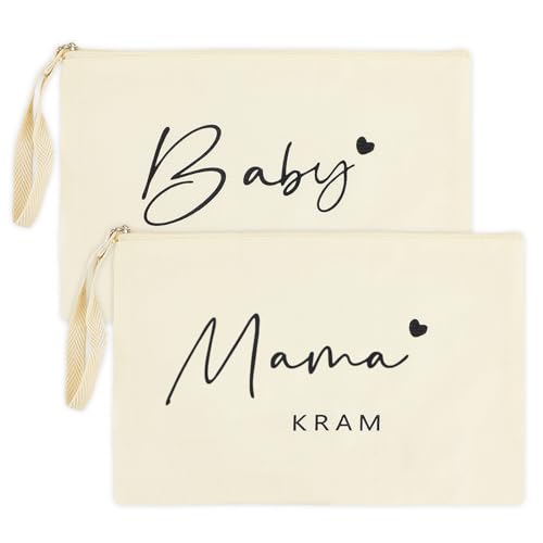 Arvoni 2 Pièces Trousse de Toilette Bebe et Maman, Cadeau Future Maman, Maquillage Pochette Maman avec Fermeture Eclair, Petit Confort Trousse Toilette Bebe pour Grossesse Baby Shower Fête des Mères