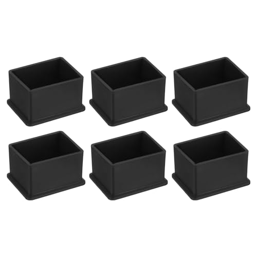 QUARKZMAN 6Pcs Tapones Cuadrados para Patas de Silla de PVC, 40mm x 30mm OD, Tapas Negras para Pies de Muebles, Protectores de Piso para Mesa, Gabinete y Cama