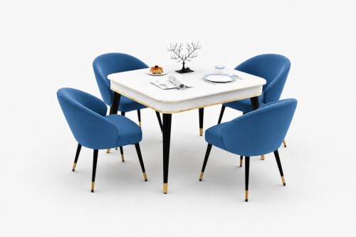 Image of WOODEN SPACE 4 Seater Wooden Dining Table Set | Urban Marble Top Dining Table with Chairs for Dining Room & Kitchen (Modern Classic Blue) (42 x 42 x 30 inch)