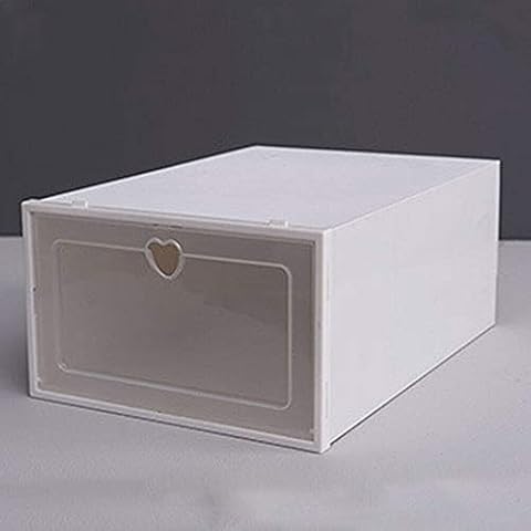 20x shoe boxes stacking box storage box, stackable and foldable, transparent, made of plastic,Multiple colors (white)… Cover