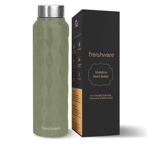 Image of Frenchware Water Bottle (1 Litre, Premium Stainless Steel, Olive) Bottle for Fridge, School, Outdoor, Gym, Home and Office, Scratch-Resistant, Rust Free, Non-Toxic, Easy-to-Clean