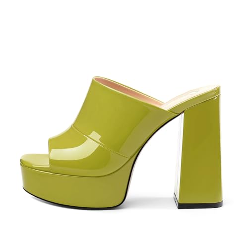 Image of Women Square Open Toe Platform Chunky Heel Slide Sandals | Slip On High Heel Dress Sandals, Elegant Formal Footwear For Wedding Club Evening Party Events