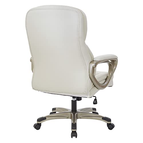 Office Star Ech Series Executive Bonded Leather Chair With Thick Padded Seat And Built-In Lumbar Support, Cream With Cocoa Coated Nylon Base #TOP4
