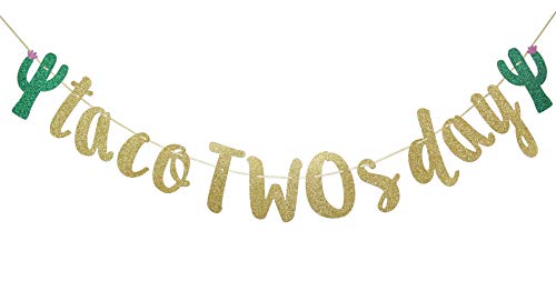 Taco Twosday Gold Glitter Banner Sign Garland For Mexican Fiesta