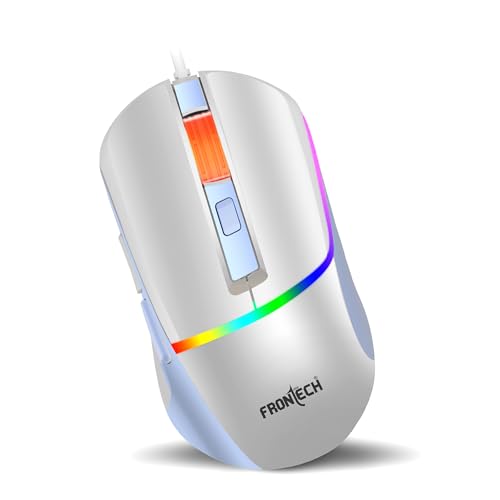 Image of FRONTECH MS-0105 Wired Gaming Mouse | 7200 DPI | 6 Programmable Buttons | 7-Color RGB Gaming Mouse Rainbow Lighting | Ergonomic Gaming Mouse | White & Blue | USB Interface | 1.5m Braided Cable