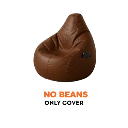 Image of Bean Bag Chair | Ergonomic Gaming Seat, Premium Leatherette, Washable Cover, Durable Double Stitching | Perfect for Lounge & Bedroom Side Mobile Pocket Cover Only No Bean Filler (Brown, XXL)