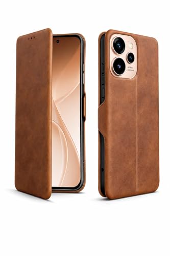 Image of Vegan Leather Wallet Case for Oppo Reno 15 Pro 5G, Premium PU Flip Cover with Card Slot, Magnetic Closure, Kickstand, Slim Durable Design, Privacy Protection - Brown