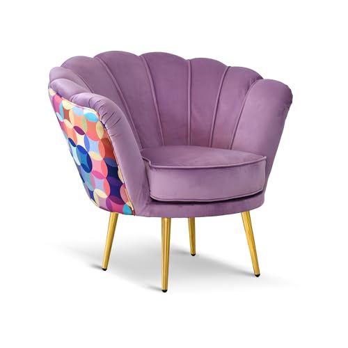 Altavilla Poltrona Maia in Velluto Colorato e Microfibra Fantasia, Gambe in Acciaio finitura Oro, Made in Italy (Lilla/Multicolor)