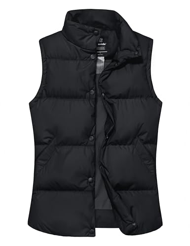 wantdo Women's Thicken Black Winter Vest Padded Puffer Jacket Black,