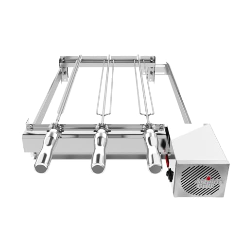 Churrasqueira Grill Inox Baixo Ajustável, 3 Espetos Giratórios para Pré-Moldadas Baby, Motor Direito