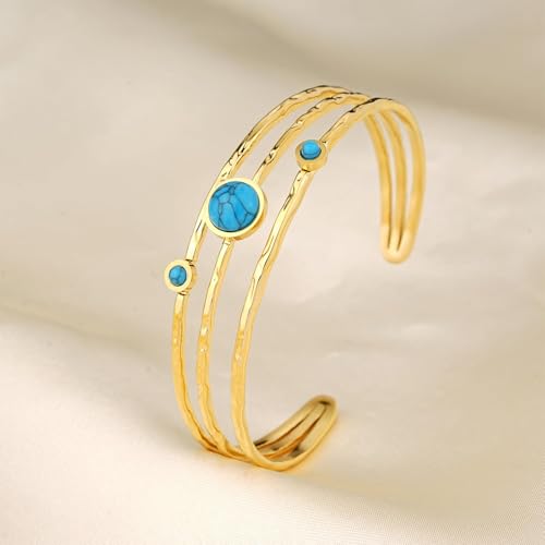 Natural Gemstone Cuff Bracelet for Women 18K Gold Plated Adjustable Wide Chunky Bracelet Non Tarnish Ladies Open Wrist Cuff Bangle Jewelry Gift4