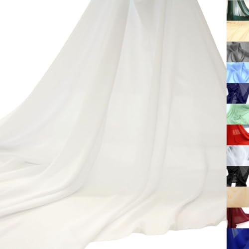 TOLKO Chiffon Stoff Meterware für Rock Bluse Tücher | Halb transparent knitterarm weich fallend | leicht wie Tüll Voile | Dekostoff für Gardine Vorhang Sichtschutz Stoffe zum Nähen Meterware (Creme)
