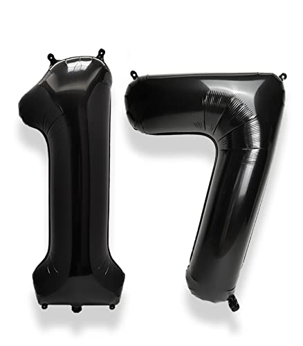 Image of AULE 40 Inch Large 17 Balloon Numbers Black, Big Foil Number Balloons, Giant Helium Happy 17th Birthday Party Decorations for Boy and Girl, Huge Mylar Anniversary Party Supplies
