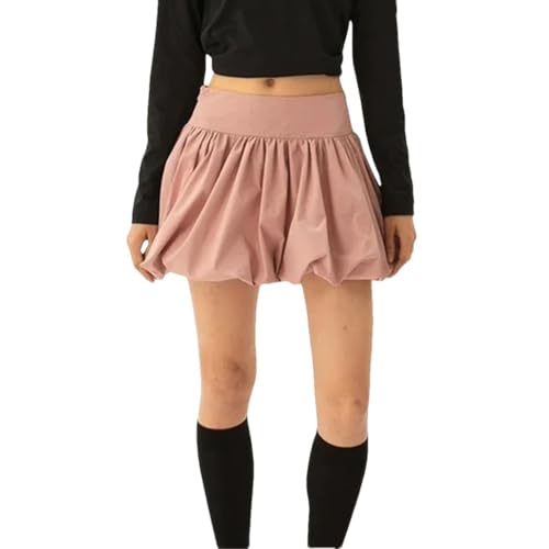 Women's High Waist Bubble Mini Skirt Vintage Casual Elastic Waist A-Line Skirts