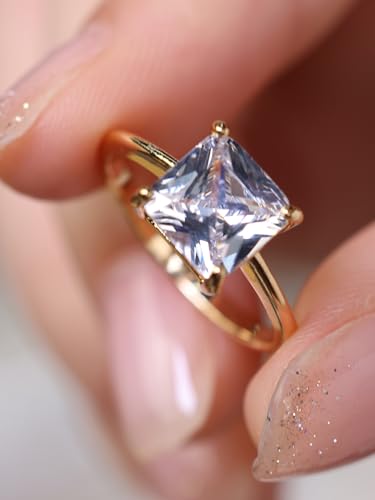 Htayekog Promise Rings for her,Gold Plated Square Engagement Rings,Classic Gold Gold Promise Ring Diamond Ring Princess Ring Cubic Zirconia Promise Eternity Ring for Women,Wedding Bands?8?