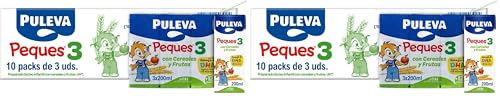 PULEVA PEQUES 3 con Cereales y Fruta de 12 a 36 meses - 10 Packs de 3x200ml (Paquete de 2)