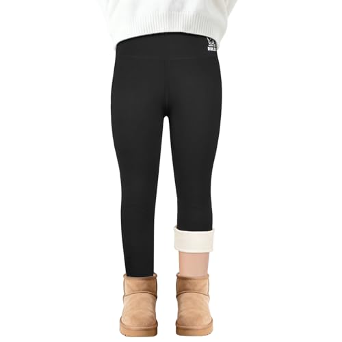 ABOHU Thermo Leggings Mädchen, Gefütterte Leggings Mit Fleece Winter Warm Hosen, Kinder High Waist Thermounterwäsche Dicke Lange Thermohose für Alltag - 150