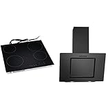 Bomann EBK 962 autarkes Glaskeramik-Kochfeld/ 4 Kochzonen/ 9 Leistungsstufen & DU 7602 G kopffreie Vertikal-Dunstabzugshaube 60cm Breite, Glas-Front, Abzug 350 m3/h, schwarz