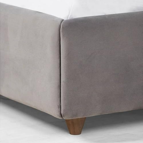 Image of Wooden Modern Upholstered King Size Bed for Bedroom | Wooden Double Bed Without Storage | Platform Cot Upholstered Bed with Upholstery Fabric | Engineered Wood | 6.5 x 6 Ft | Grey-A