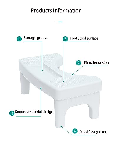 Faltbarer Toilettenhocker für Erwachsene, 17,8 cm, Grau, Badezimmer-Hocker, mit Stauraum, verbessert die Beseitigung, unterstützt gesunden, platzsparenden Trittschemel