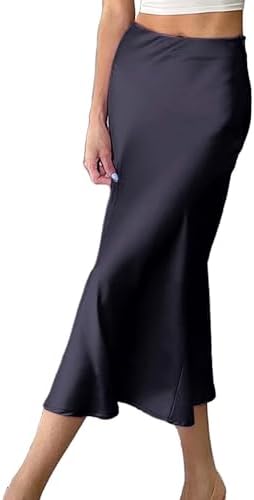 Gonna lunga da donna in velluto a coda di pesce, tinta unita, a vita alta, con volant, lunghezza alla caviglia, gonne a tromba, EN8, XS