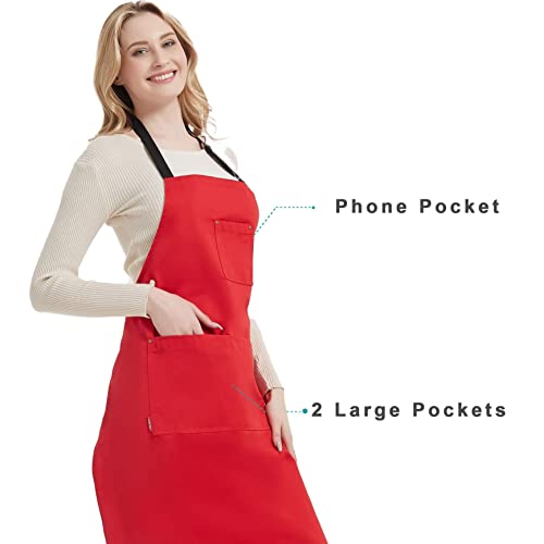 Emicity Kitchen Aprons For Women With Pockets Chef Aprons For Men Christmas Cooking Aprons Server Waiter Waitress Gift Red #TOP2