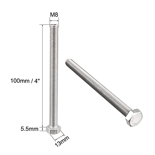 Perno de cabeza hexagonal M8x100mm en acero inoxidable para fijaciones firmes 3
