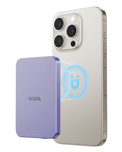 Magnetic Phone Charger, 5000mAh Ultra-Slim Magnetic Power Bank, Magnetic Portable Charger with USB-C Cable and Kickstand, Battery Pack Compatible with iPhone 15/14/13/12 Series and More, Red
