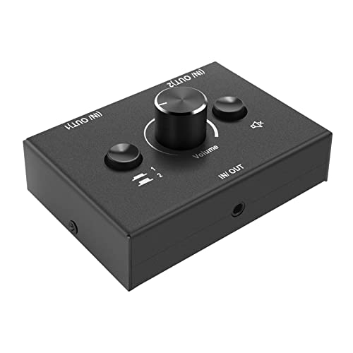 Fangxuee 3,5 mm 2 Eingang 1 Ausgang/1 Eingang 2 Ausgang Audio-Splitter-Umschalter Audio-Umschalter-Box EIN-Tasten-Stummschalttaste