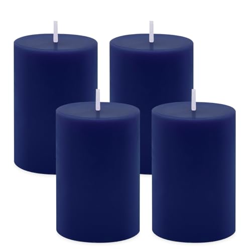 4 Packs Unscented 2x3 Inch Navy Blue Pillar Candles Small Dripless Colored Wax Column Cylinder Candles for Home Garden Camping Dinner Table Decoration - 24 Hours Burning