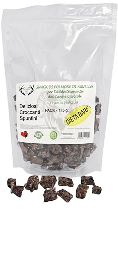 ARTISAN GIFT CO Premietti per Cani Addestramento – 100% Carne Saporita - Snack disidratato per cani - Cubetti di Polmone di Agnello (175 g)