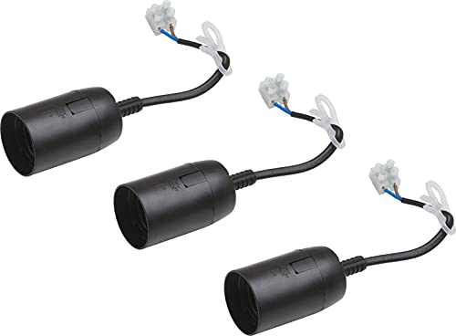 Meister Renovierfassung E27 - schwarz - 3 Stück - Für Leuchtmittel bis max. 60 Watt - Inklusive Zugentlastung & Lüsterklemmen / Deckenlampe für Bauarbeiten / Baufassung / Umzugsfassung / 7443770