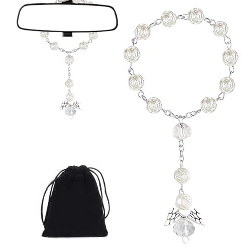 MOLZINY Ornements de Voiture Chapelet de voiture pour ange gardien Pendentif rétroviseur Décoration intérieure de voiture Pendentif porte-bonheur Accessoire de voiture Cadeau ange gardien