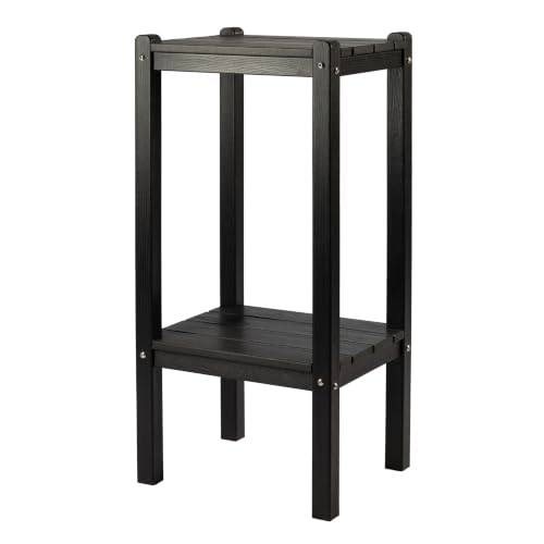 Image of Bar Height Outdoor Side Table with Shelf - All-Weather HDPE End Table with Realistic Wood Grain, 36 inch Height for Patio & Deck (Black)