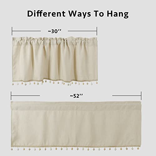 Th3Mys Valances For Windows With Beads Thick Kitchen Curtain Thermal Insulated Room Darkening Rod Pocket Bathroom Living Bedroom Cafe, 52In W X 18In L, Ivory #TOP6