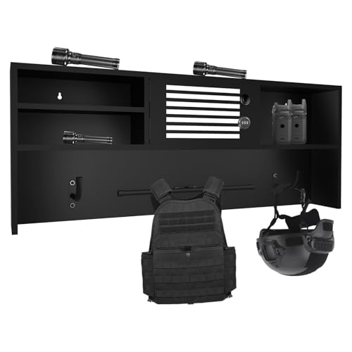 Police Gear Stand, Wall Mounted Police Gear Stand with Lock Safe Wall Mounted, Lockable Gun Storage & Multi Hooks, Heavy Duty Body Armor Organizer for Law Enforcement Personnel, Police Veteran Gift