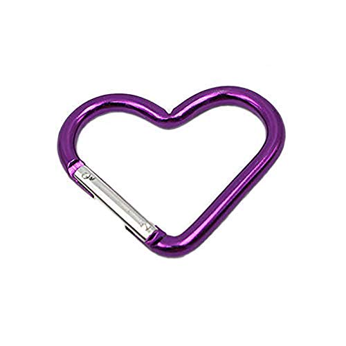 Mini Heart Shaped Aluminum Carabiner Buckle Pack Spring Snap Keychain Clip, Purple, Pack of 10