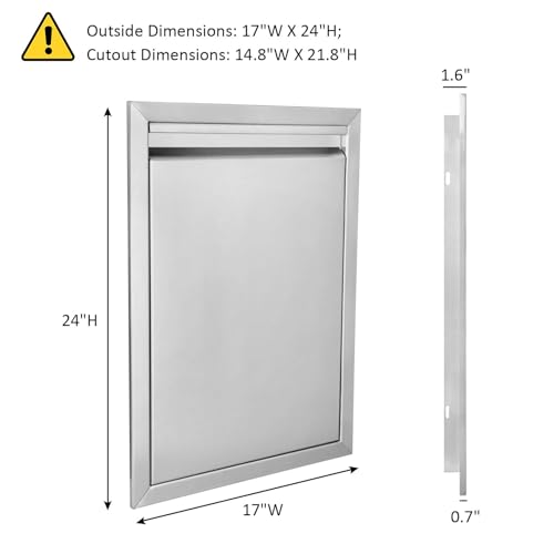 JIE JIN BBQ Access Door 17" W X 24" H Outdoor Kitchen Doors Single Door Thickened 304 Stainless Steel Outdoor Kitchen Accessories Door for Indoor/Outdoor Kitchen Outdoor Cabinet BBQ Island