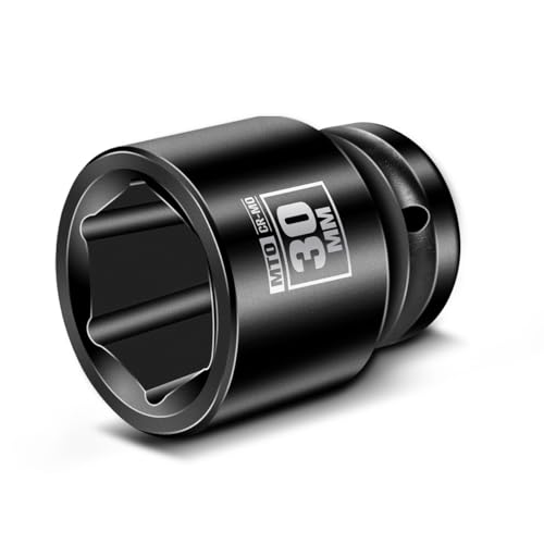 MTO 1/2" Drive 30mm Shallow Impact Socket, 6-Point Metric Socket, CR-MO Steel & Anti-Corrosion Coating for Tight Spaces and Heavy-Duty Tasks